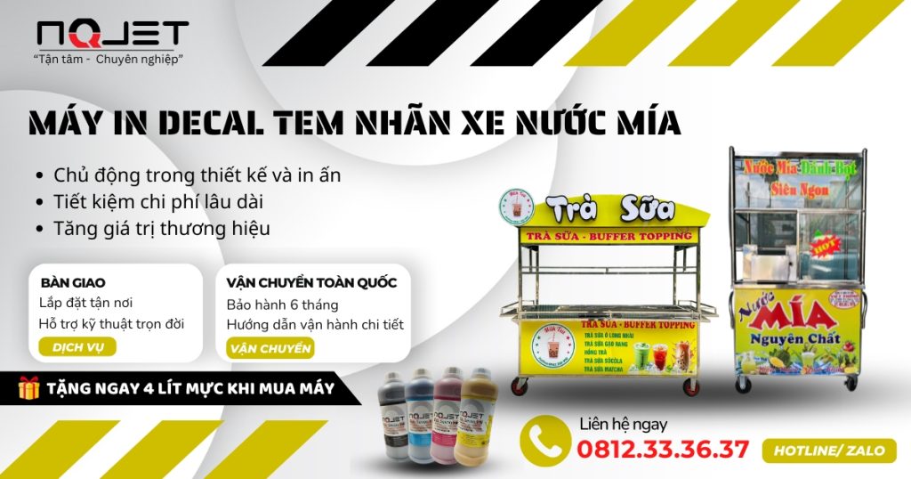 Máy in decal tem nhãn xe nước mía