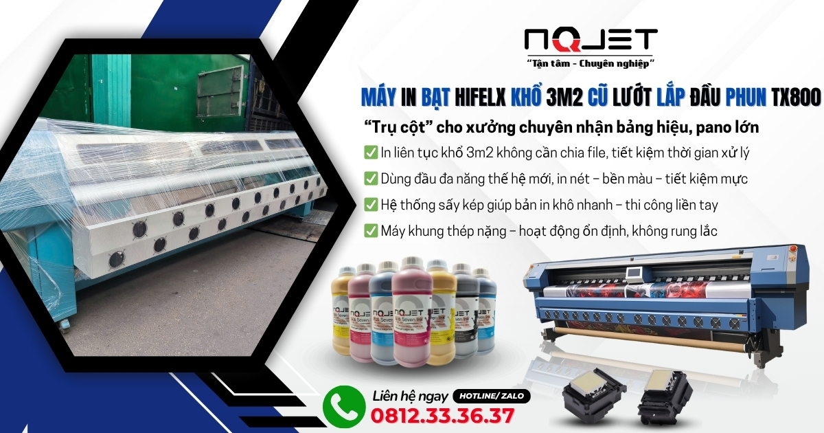 Máy in bạt khổ 3m2 cũ lắp đầu phun TX800 - In đa năng: Bạt hiflex, decal, PP