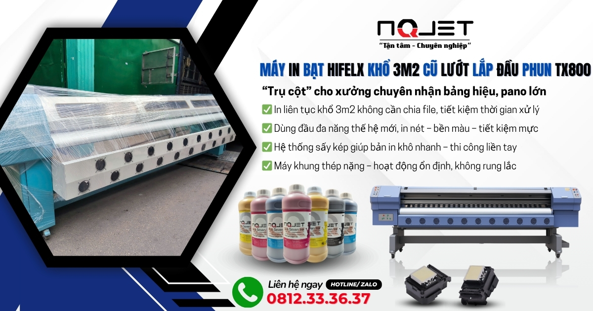 Máy in bạt khổ 3m2 cũ lắp đầu phun TX800 - In đa năng: Bạt hiflex, decal, PPMáy in bạt khổ 3m2 cũ lắp đầu phun TX800 - In đa năng: Bạt hiflex, decal, PP